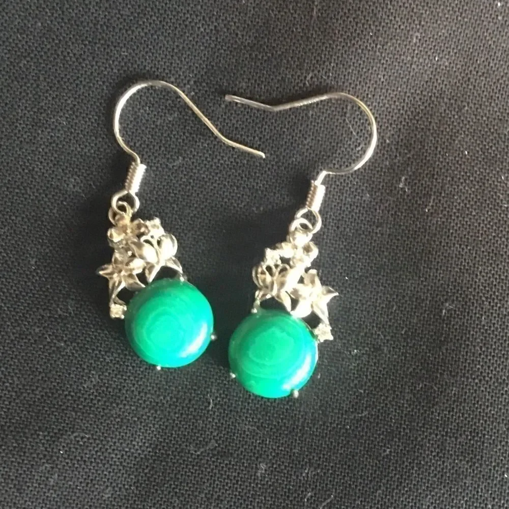 NWOT. Sterling Silver Malachite Type Earrings